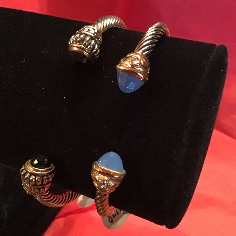 Elegant Two-Tone Cable Cuff Bracelet Set of Two Bracelets # 2